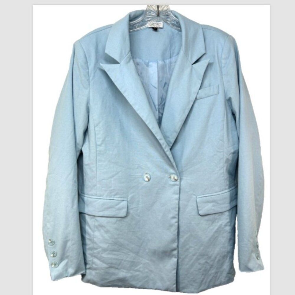 Anna Kay ladies blazer large blue suit jacket double breasted capsule minimalist